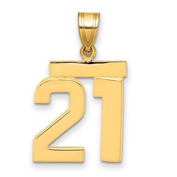 14k Yellow Gold, Athletic Collection Medium Polished Number 21 Pendant - Picture 1 of 3